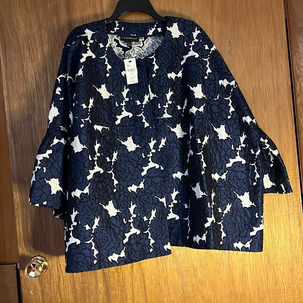 Lane Bryant 26/28 Blue white womens flowered jacket